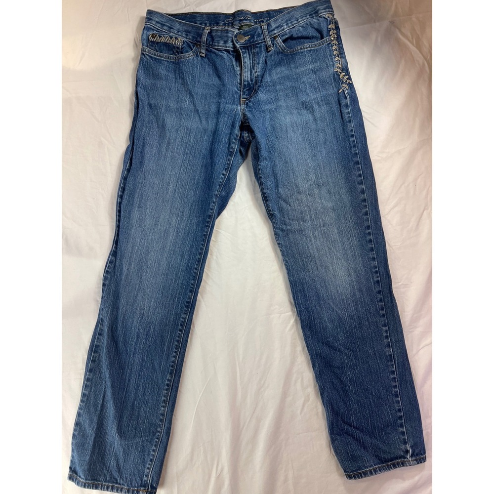 Eddie Bauer Slightly Fitted Straight Leg Jeans Blue Embroidered Womens Size 8